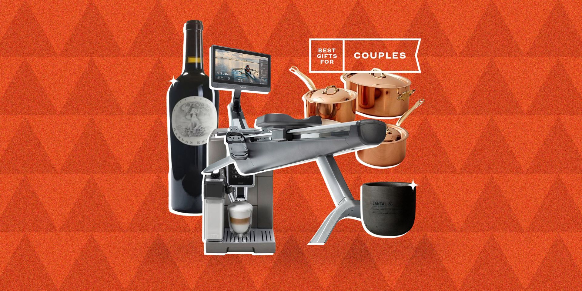 best gifts for couples wine, hydrow, coffee, pots, and candle