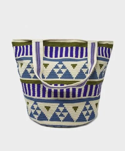 Guanábana Liam Tote Bag in Blue/Green Triangle Print