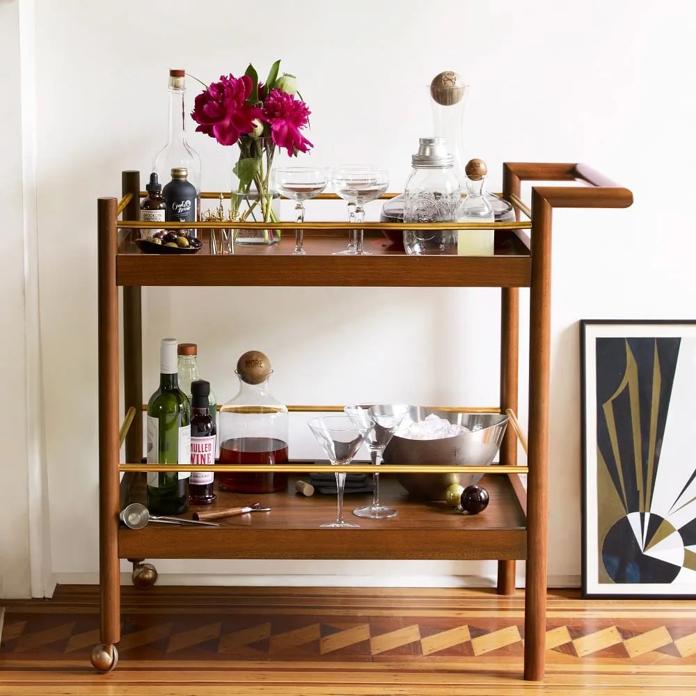 mid century bar cart   walnut