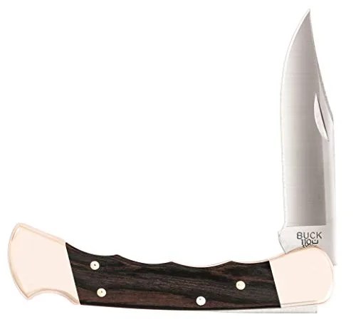 Buck Knives 110 Folding Hunter Knife with Finger Grooves and Leather Sheath,Brown