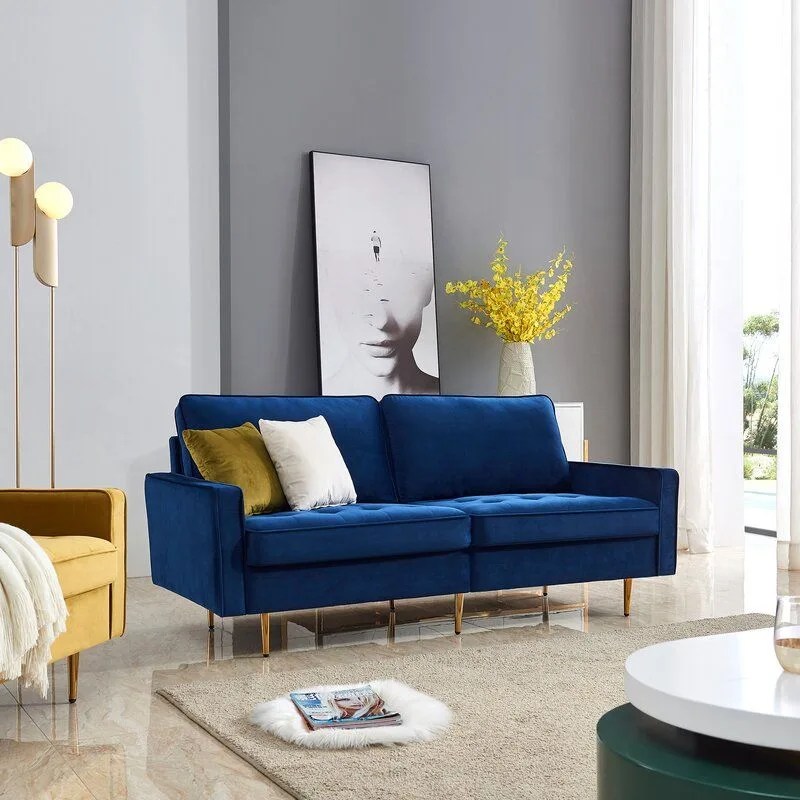 blue velvet sofa