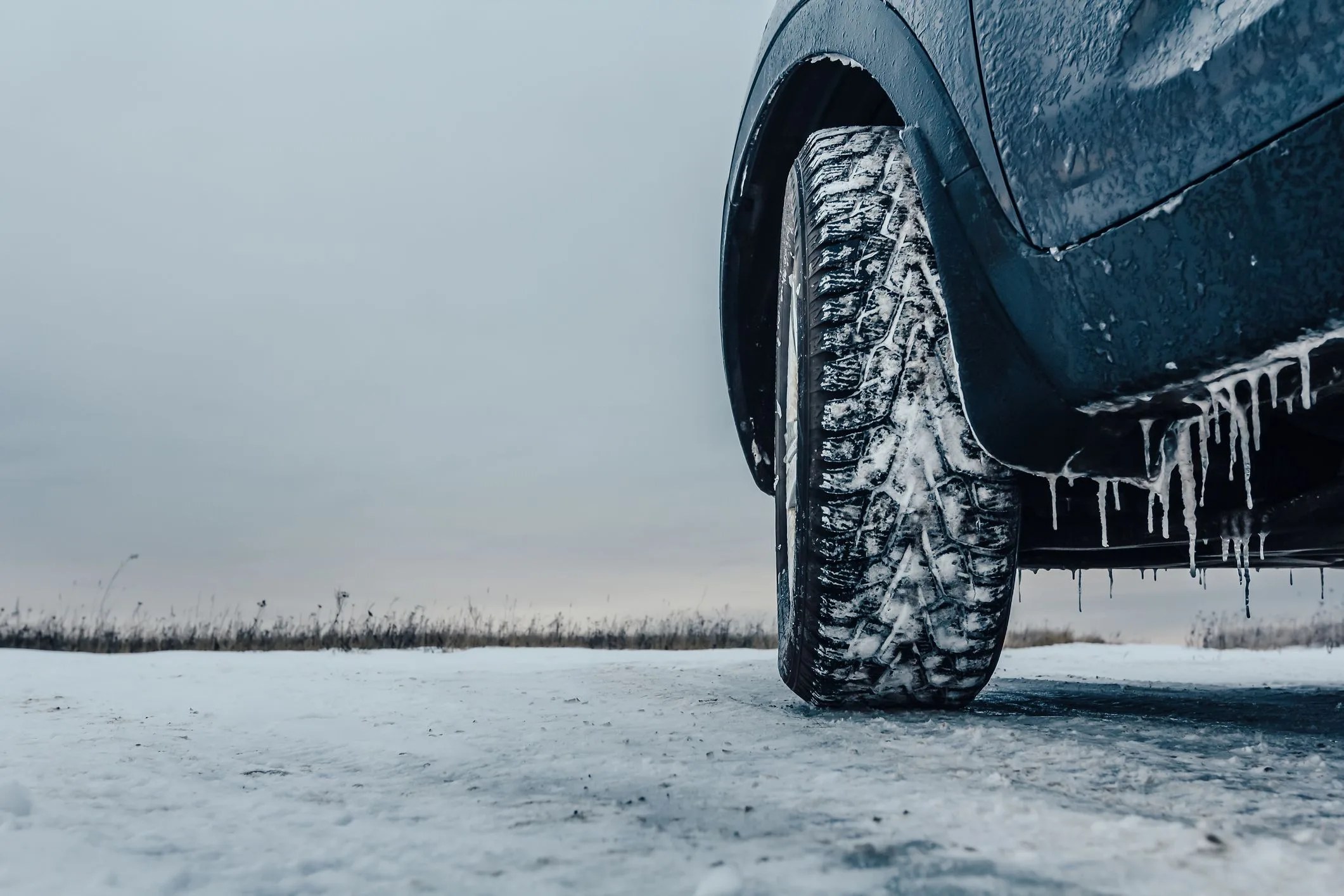 car rides on an icy road