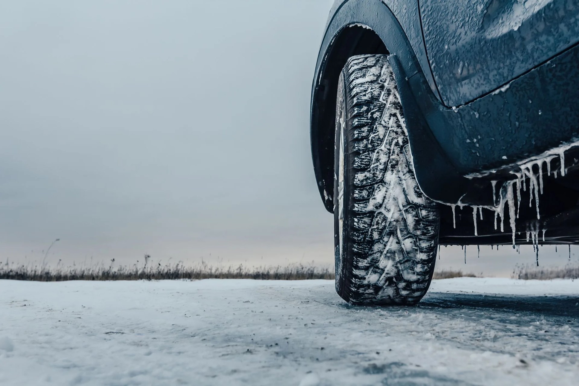 car rides on an icy road