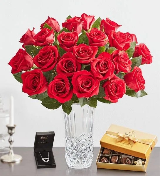 Red Roses in Luxury Posh Vase