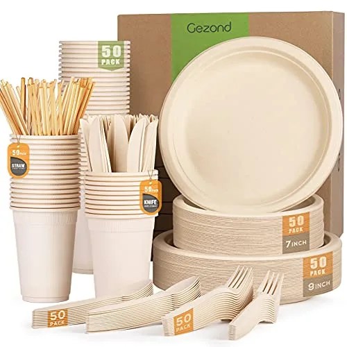 gezond 350pcs compostable paper plates set