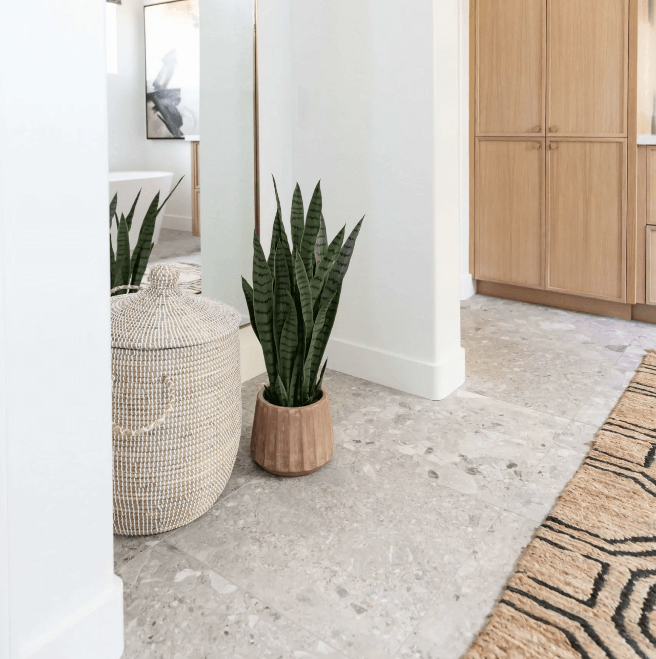 bathroom with travertine floors