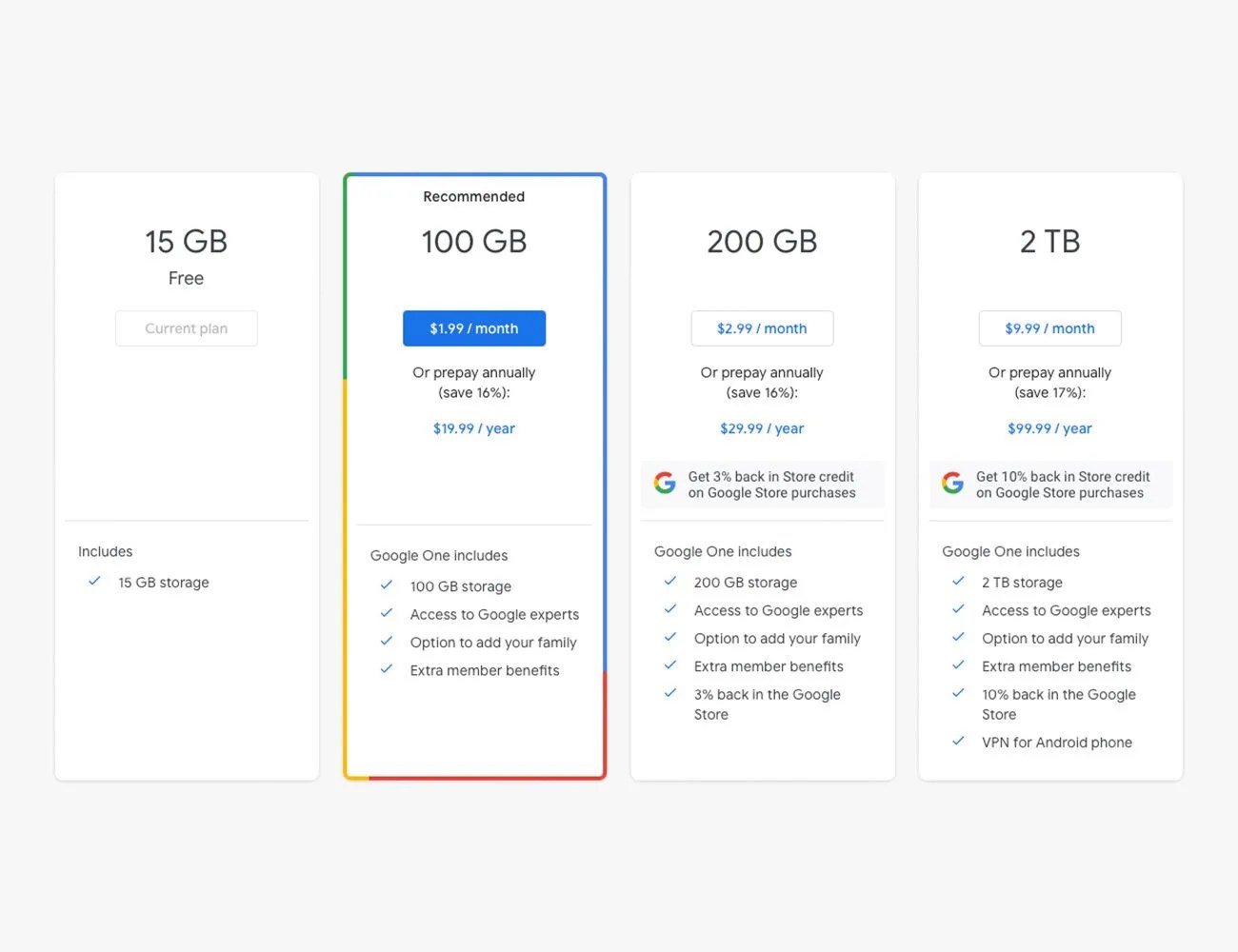 google storage subscription plans