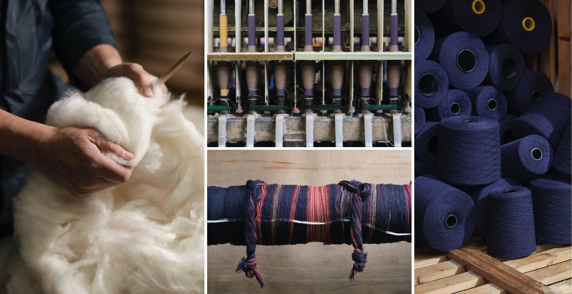man stitching wool
