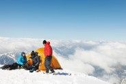 people camping in mountains, chamonix, france