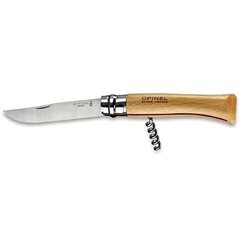 Opinel No.10 Stainless Steel Corkscrew Folding Knife with Beechwood Handle