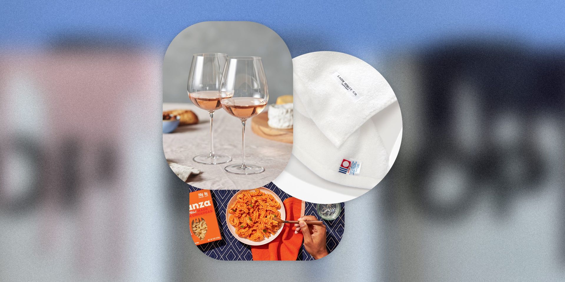 best new gear home wine glass, pasta, and towel