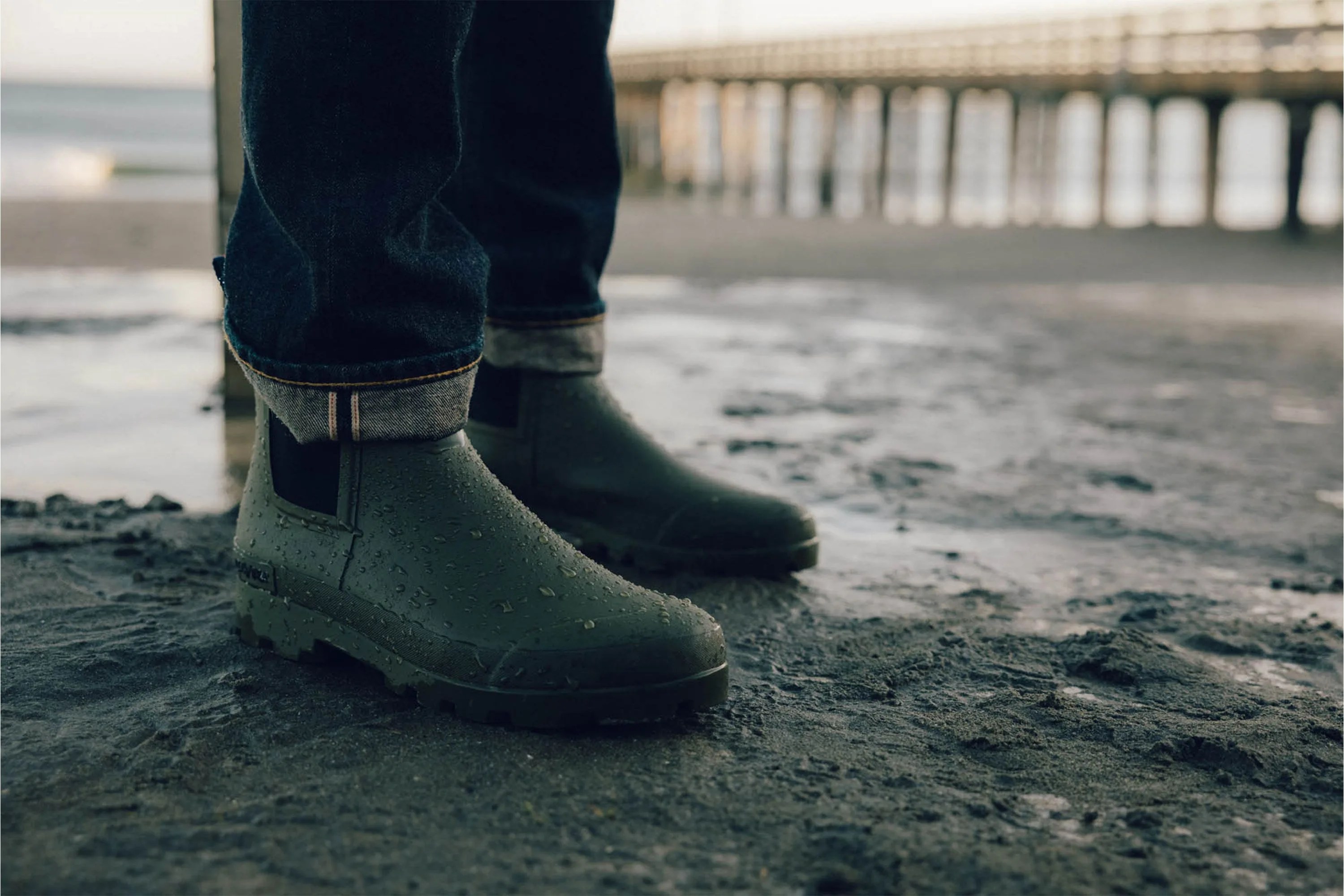 seavees boots worn by the beach dock