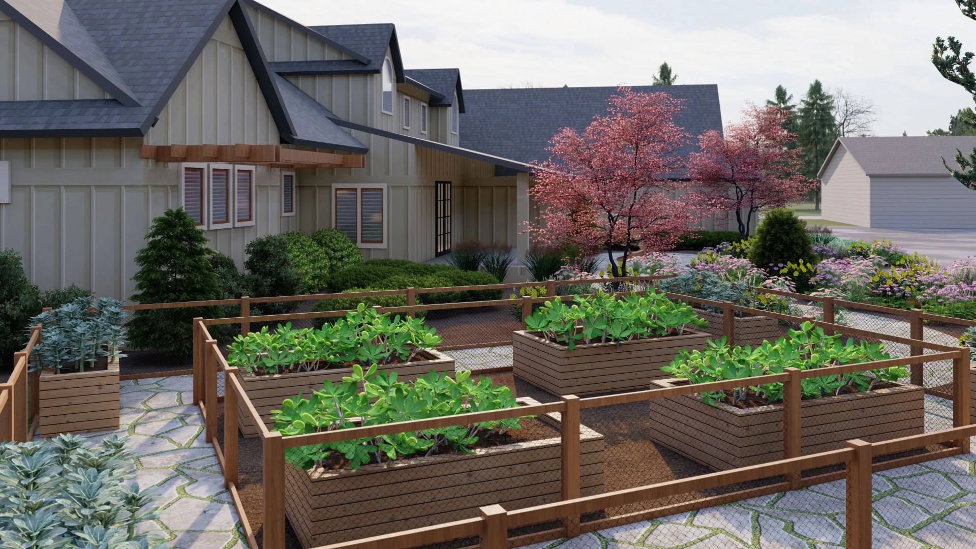 home rendering of backyard garden