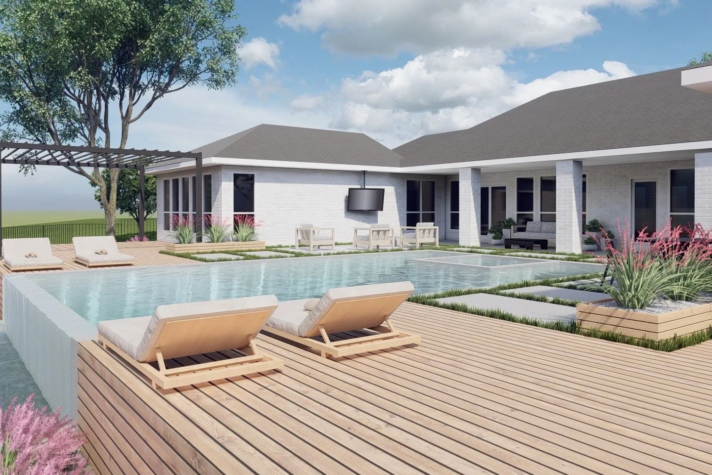 tilly backyard with tv and pool