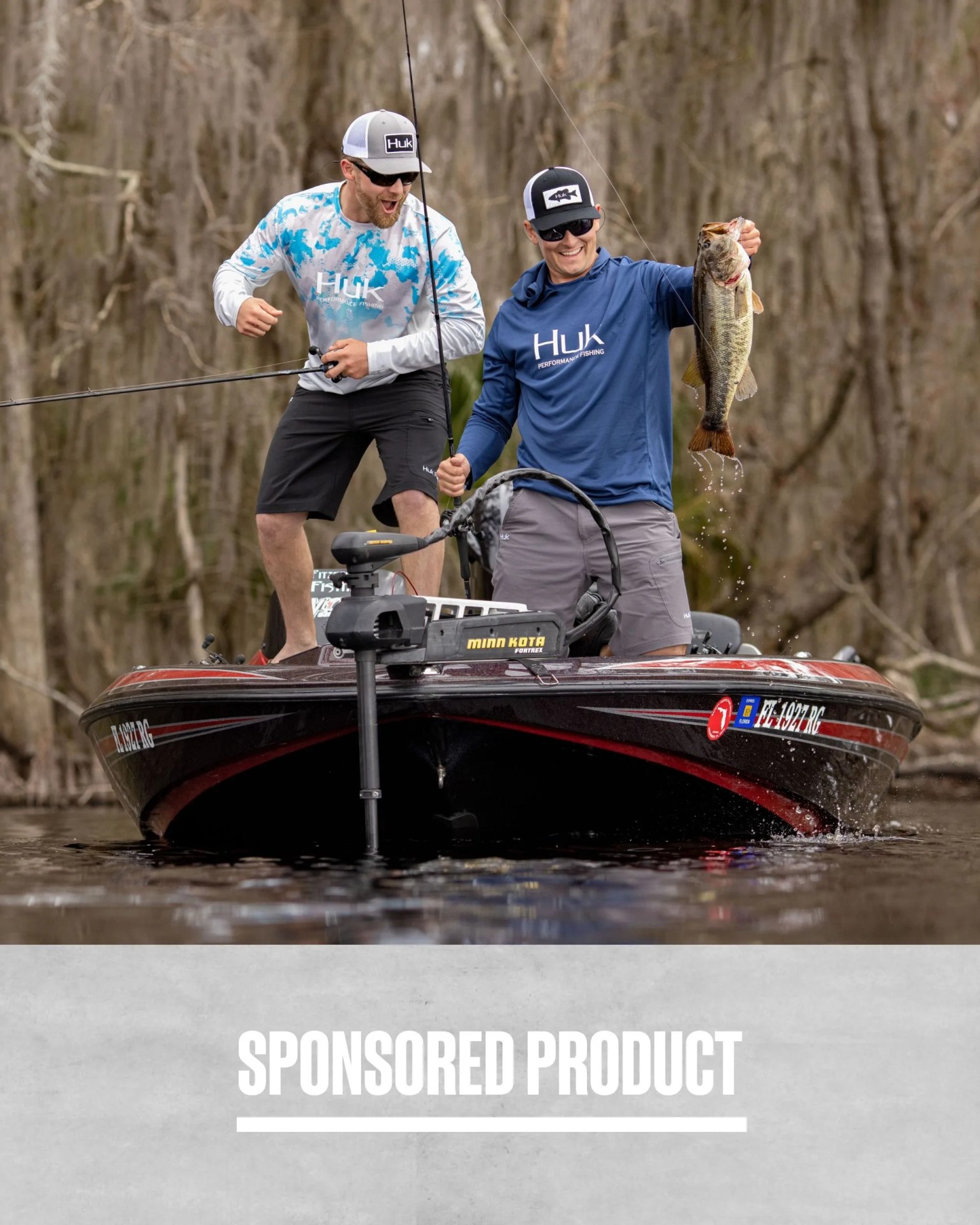 sponsored product two men fishing wearing huk gear