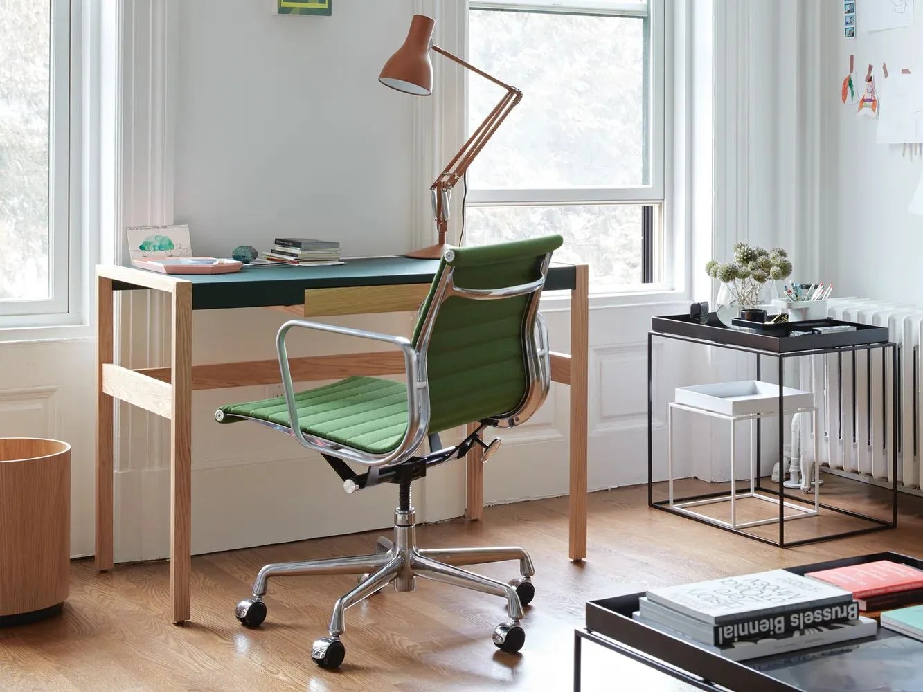 green eames aluminum group side chair