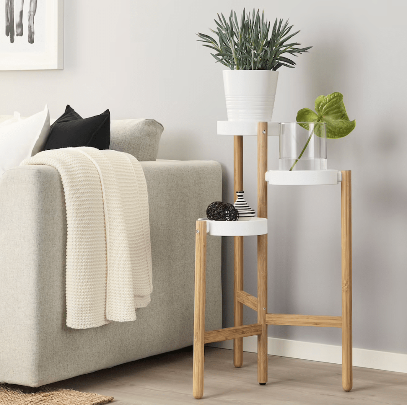 satsumas plant stand bamboo/white
