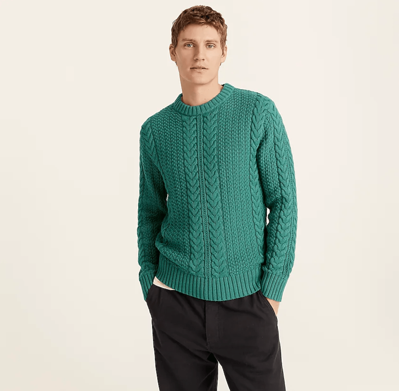 Cotton cable-knit crewneck sweater