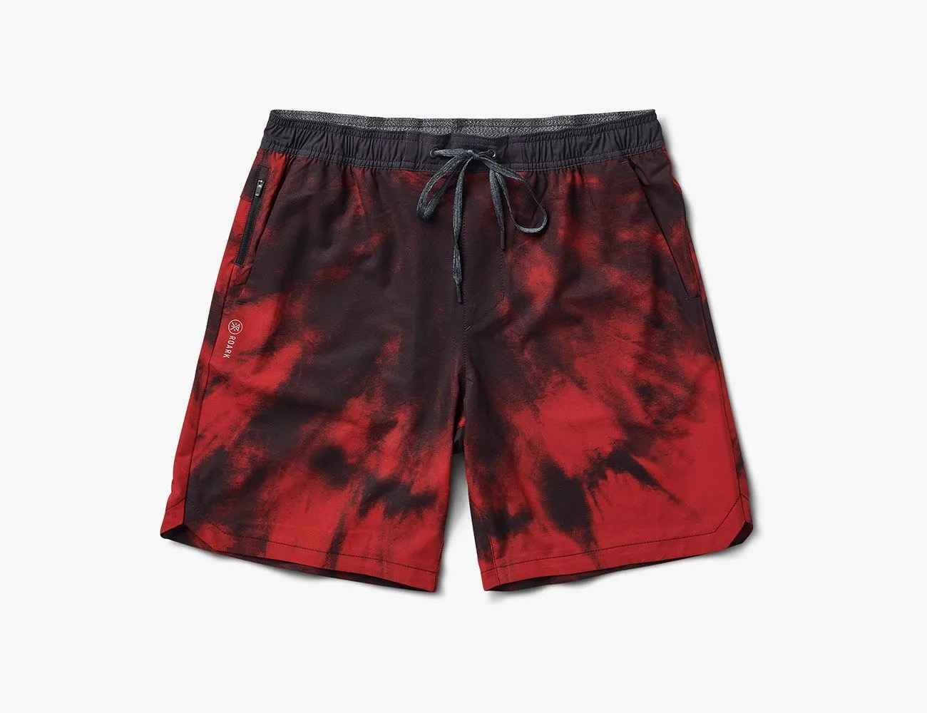 roark black and red tie dye running shorts