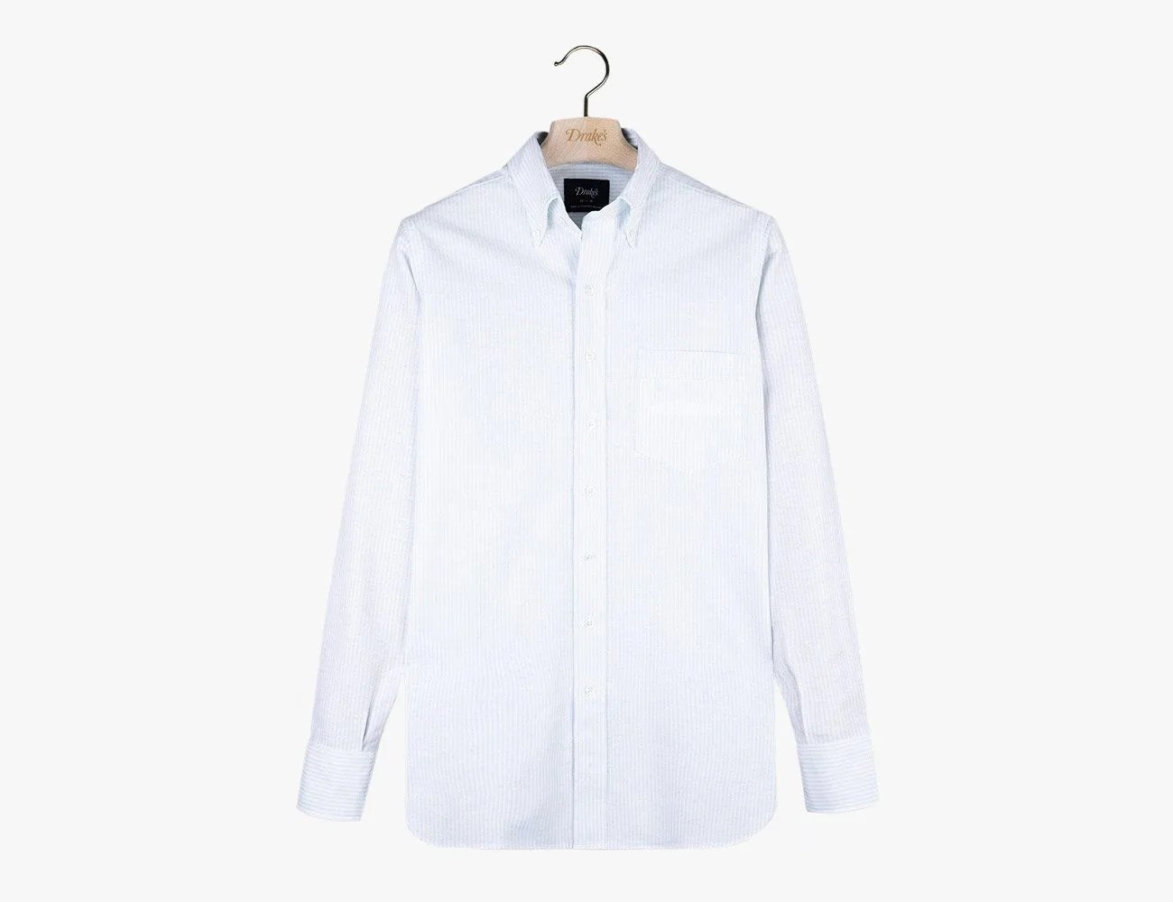 Sky Ticking Stripe Cotton Oxford Cloth Button-Down Shirt