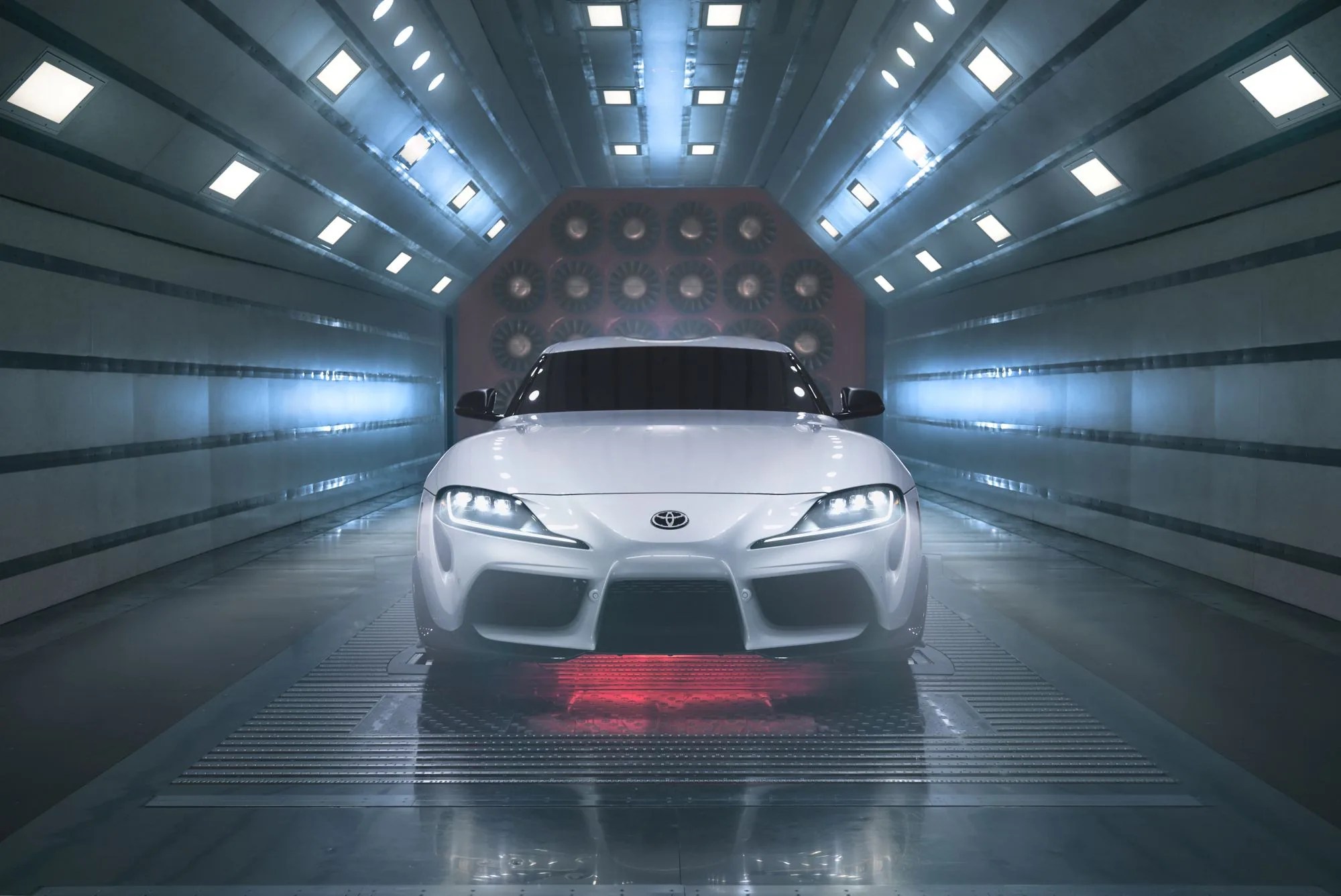 2022 toyota supra in a wind tunnel