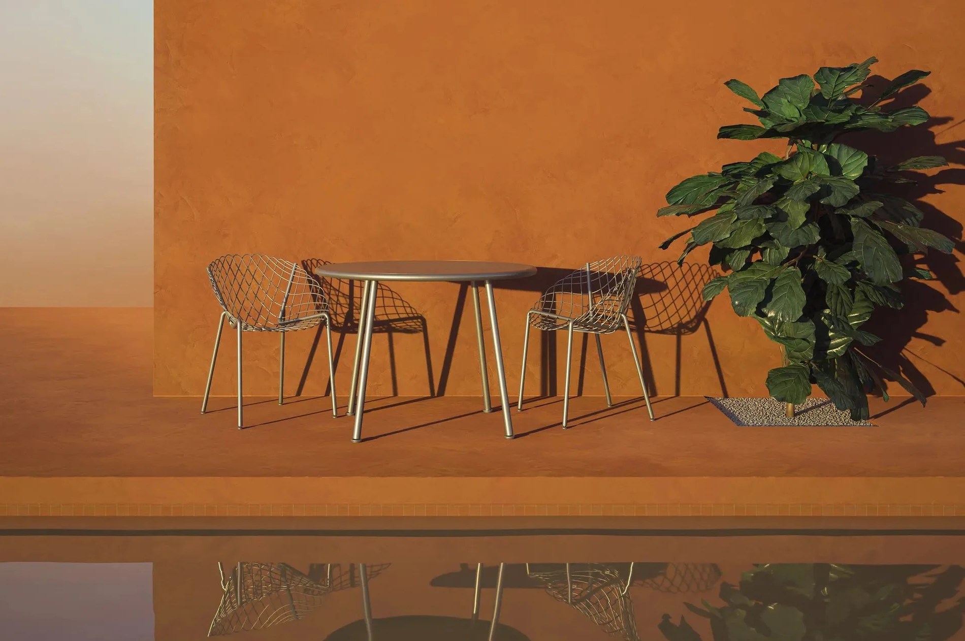 dims logos outdoor furniture patio set next to large plant