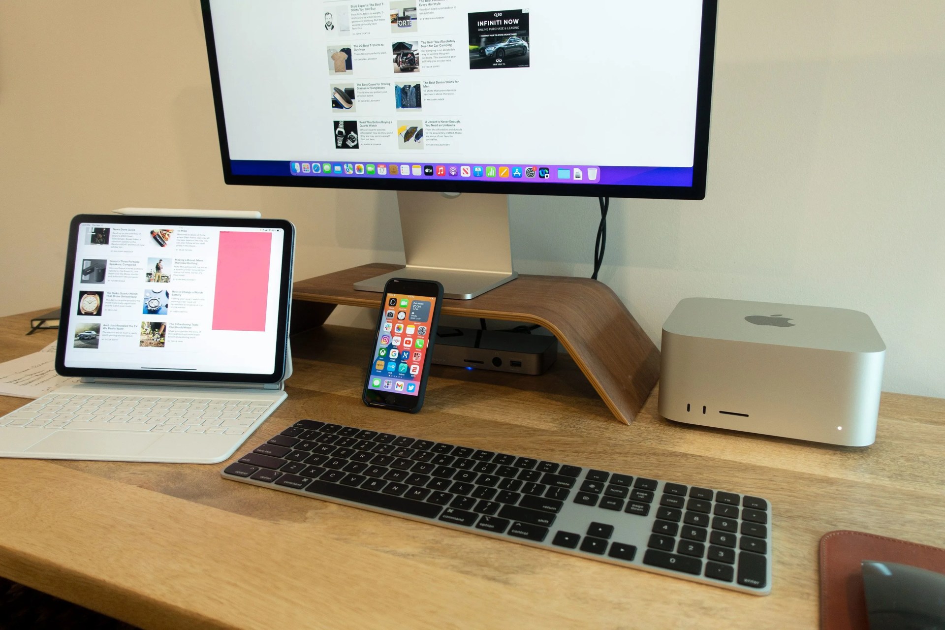 cluster of apple products on table