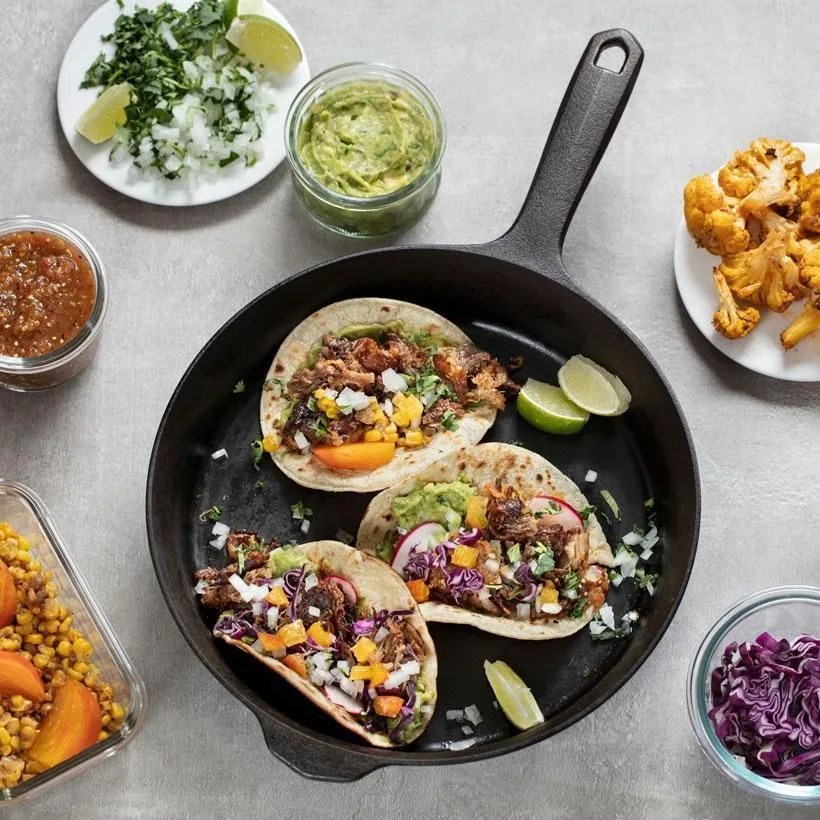 tacos in cast iron skillet