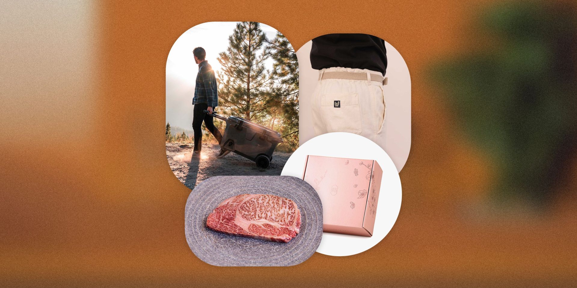 holy grail steak co hitachi gyu japanese a5 wagyu, brümate brutank, bokksu sakura box, and white bark workwear hemp unisex work pant