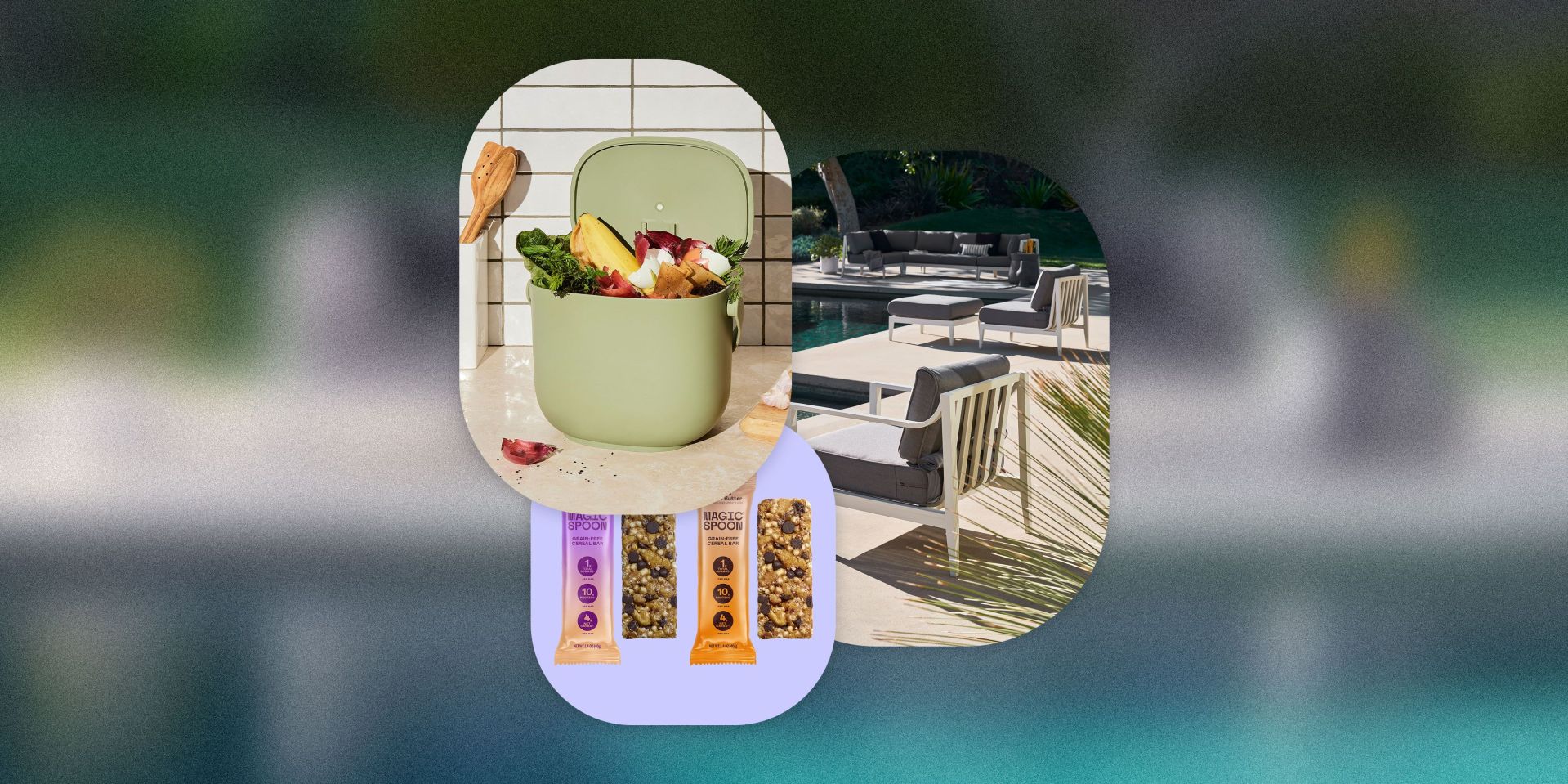 outer white aluminum outdoor furniture, five two down to earth compost bin, magic spoon cereal bars