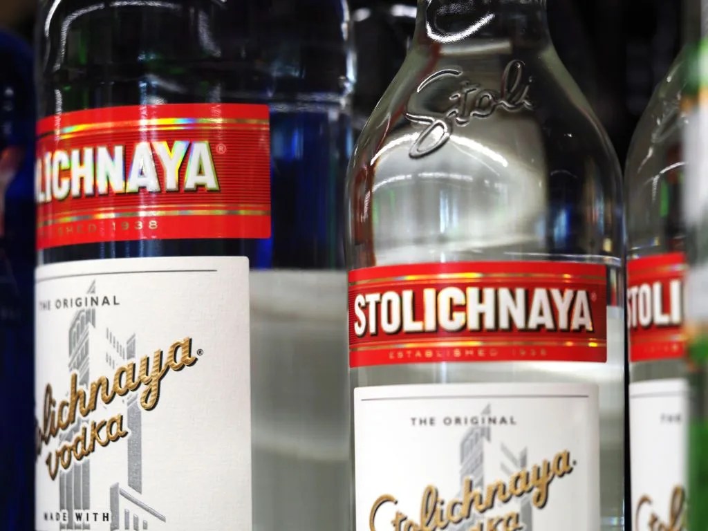 bottles of stolichnaya vodka seen displayed on shelves