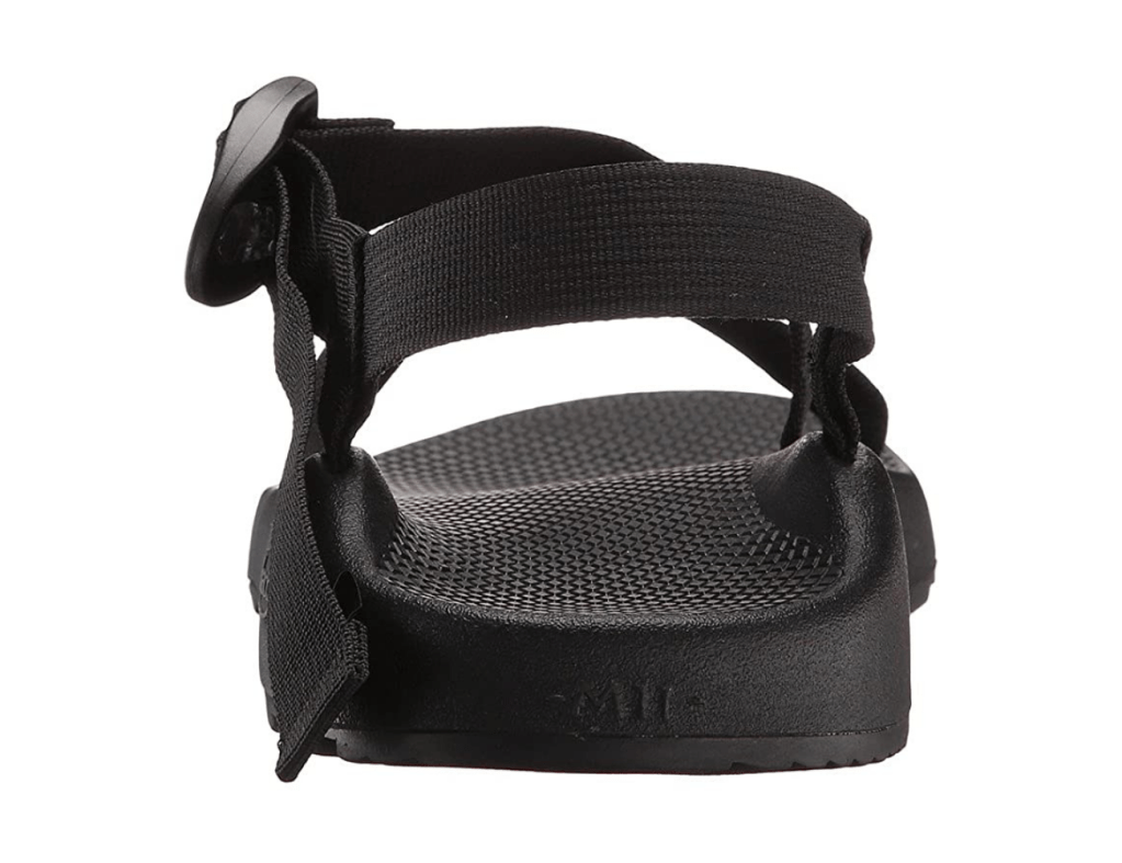 Chaco z/1 classic sandal in black shown from behind on white background. 