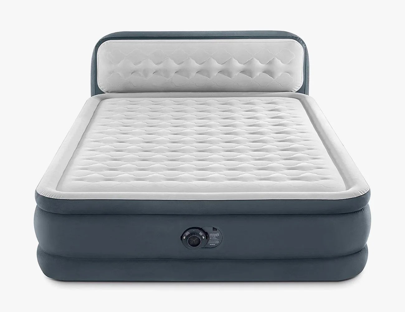 intex 64447ed dura beam elevated fiber tech soft air mattress bed with built in pump, ultra plush headboard, and portable storage carrying case, queen