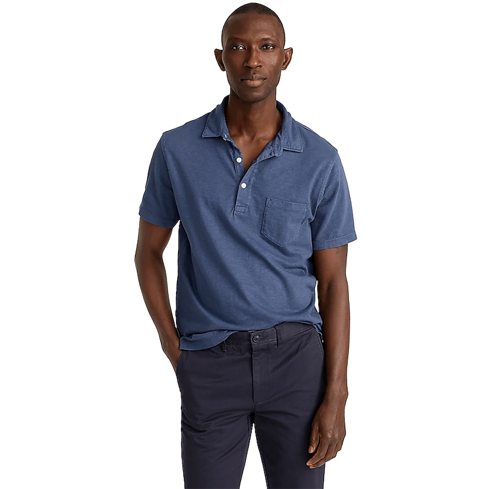 Garment-dyed slub cotton polo shirt