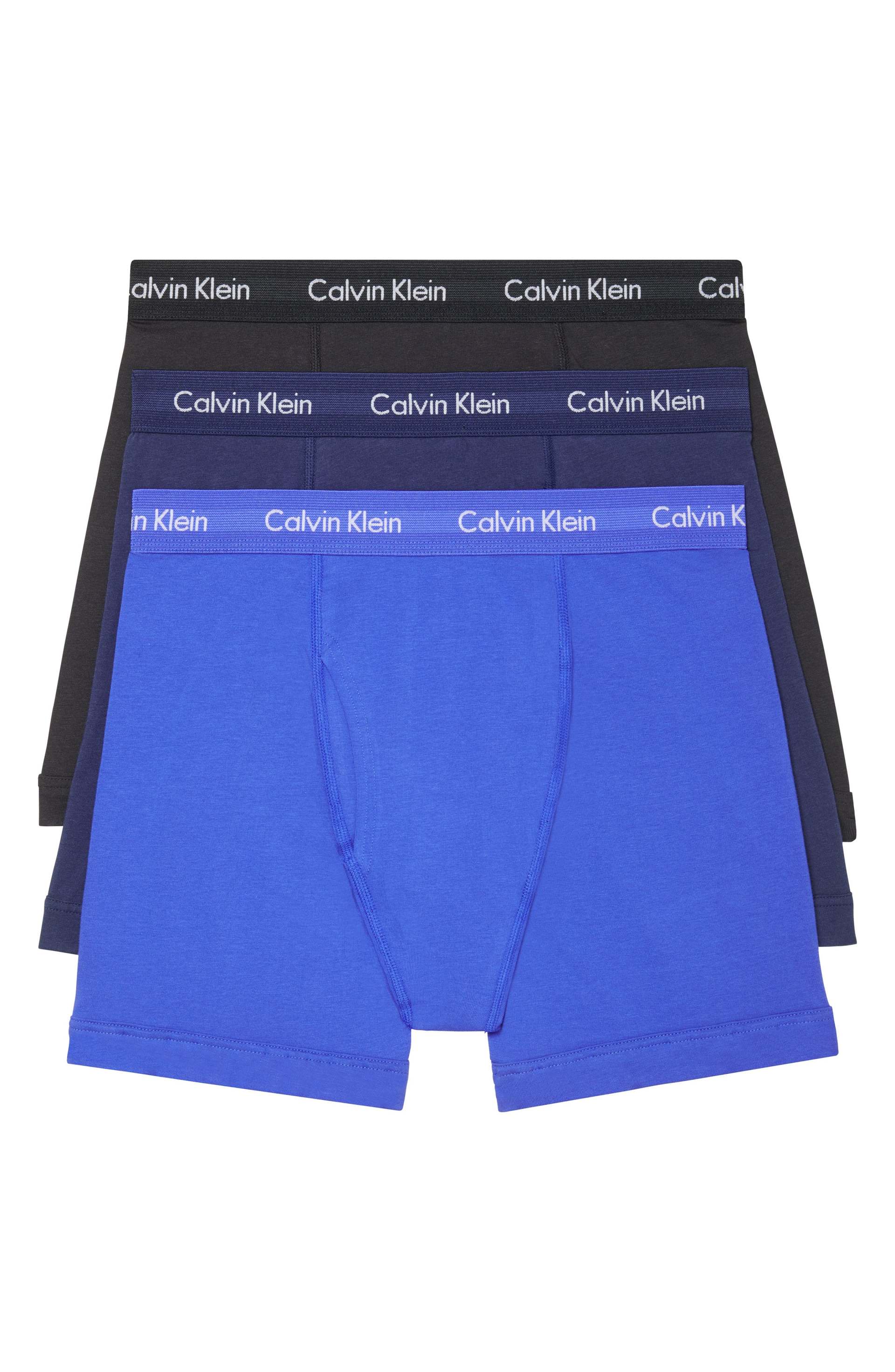 Calvin Klein 3-Pack Moisture Wicking Stretch Cotton Boxer Briefs in Blue Combo at Nordstrom, Size Small