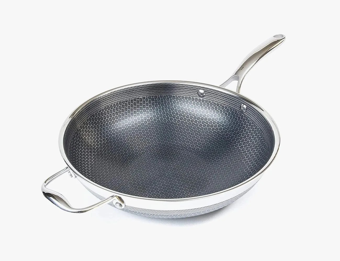 hexclad hybrid stainless steel wok pan