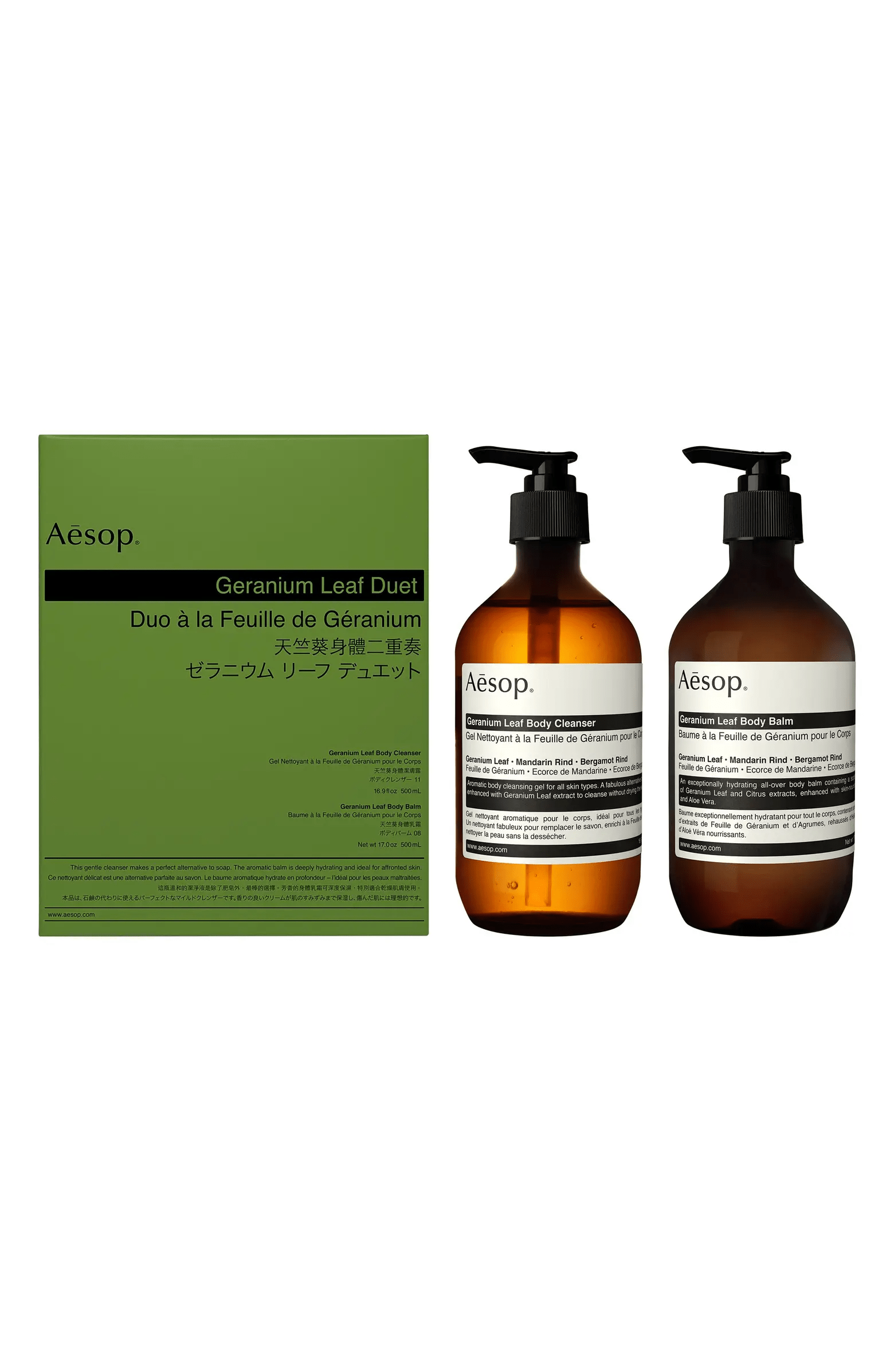 aesop geranium leaf body cleanser body balm duet