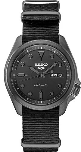Seiko Men's 5 Sports Stainless Steel Automatic Watch with Nylon Strap, Black, 22 (Model: SRPE69)