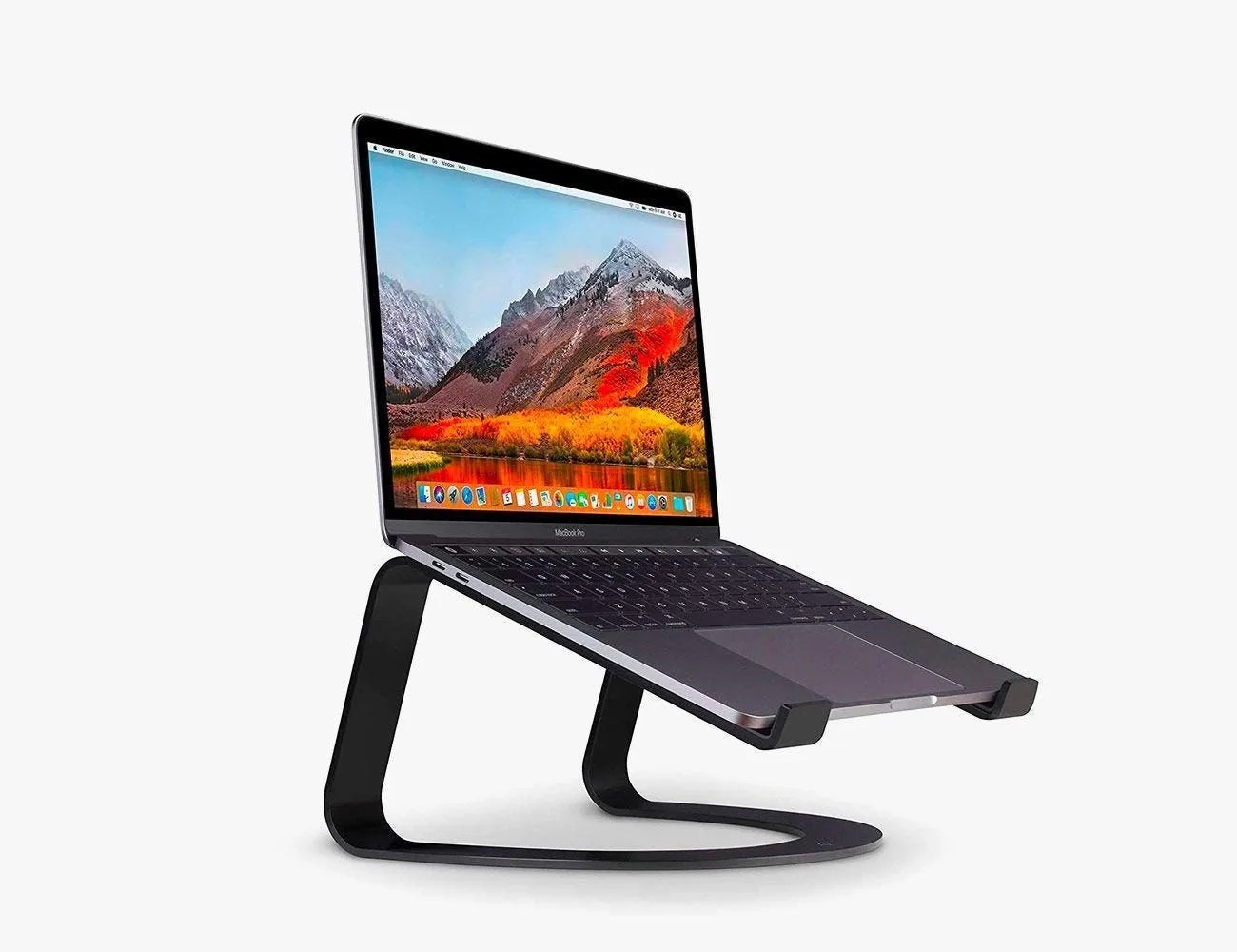 macbook sitting on a Twelve South Curve laptop stand