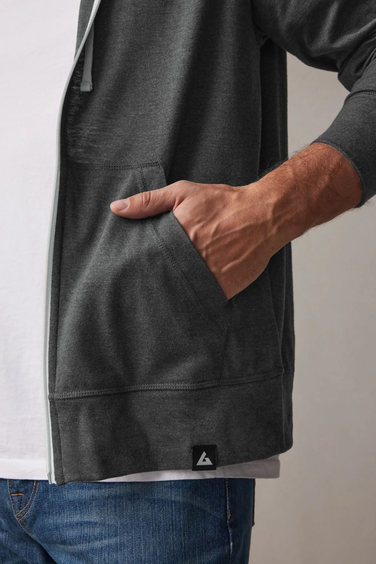 hand in pocket of american giant jacket