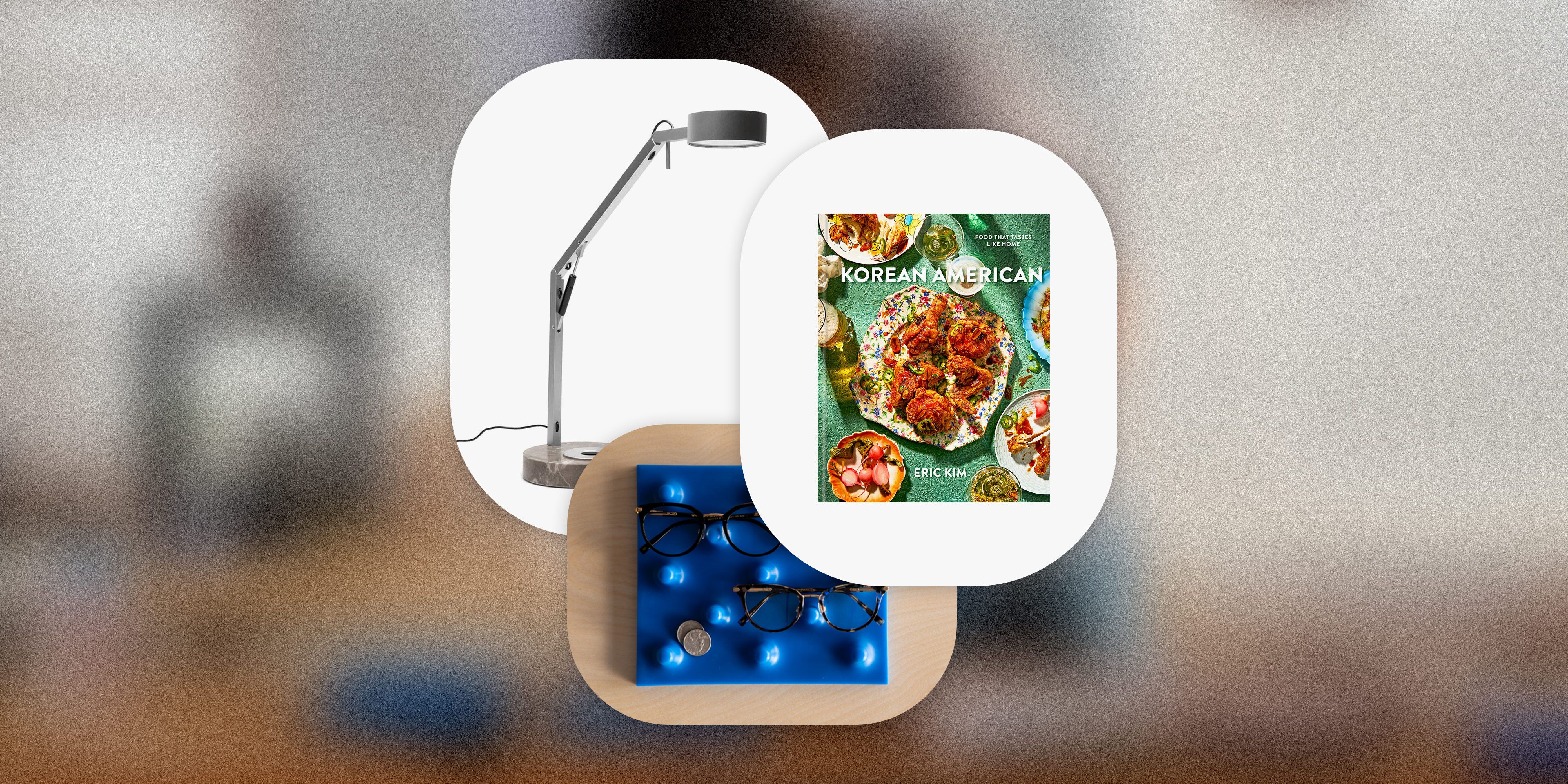 bng home korean american food that tastes like home, warby parker x lichen eyewear tray, and houseplant strut lamp
