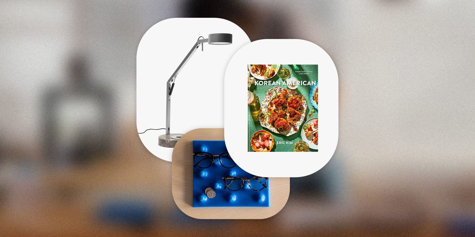 bng home korean american food that tastes like home, warby parker x lichen eyewear tray, and houseplant strut lamp