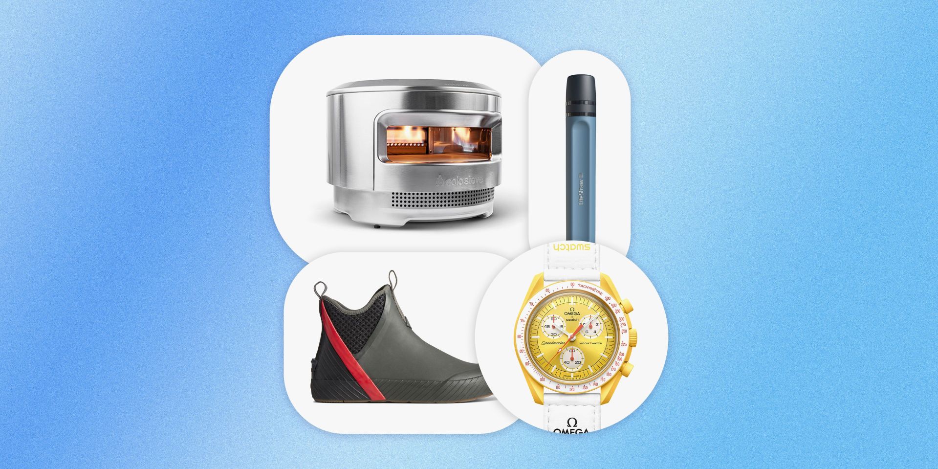 lifestraw, oven, shoes, and omega swatch watch