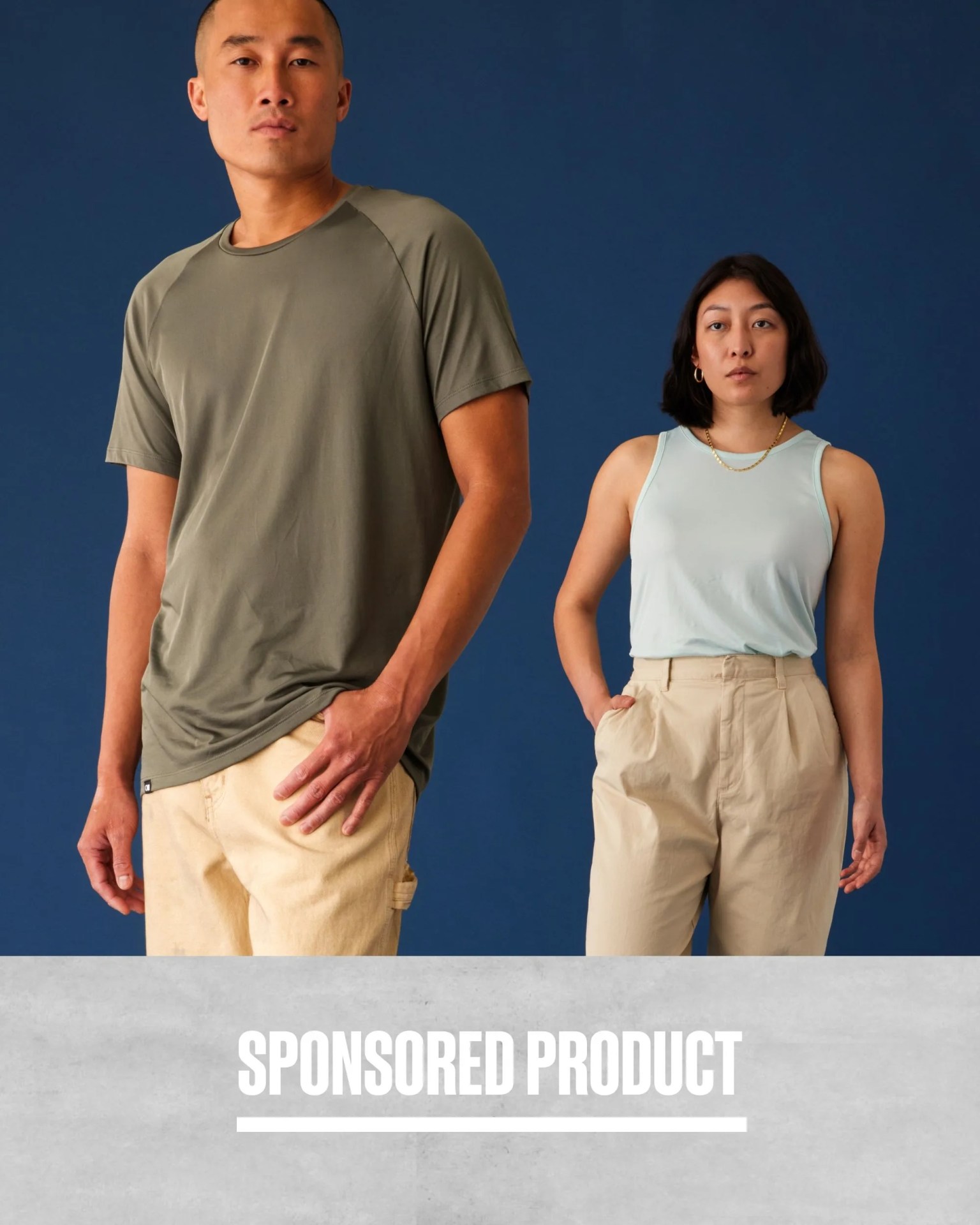 sponsored product man and woman wearing lifelabs cooling tee