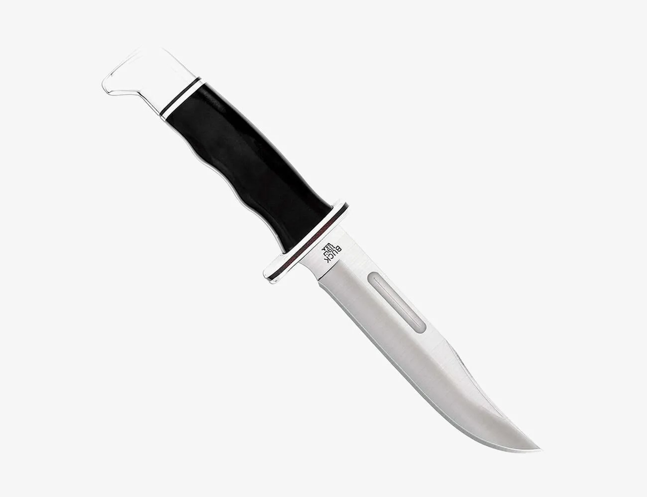a large fixed blade with a black handle