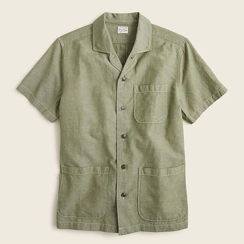 Wallace & Barnes short-sleeve guayabera shirt in chambray