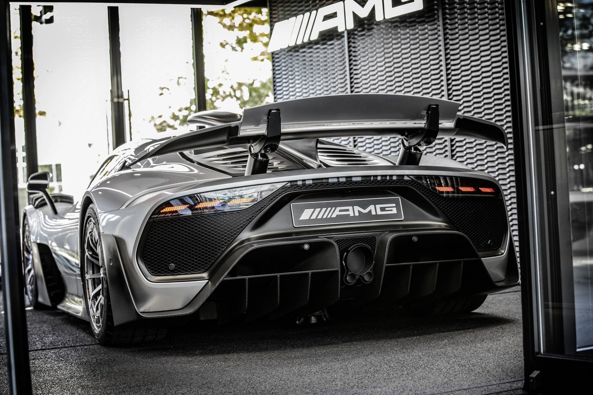 rear shot of mercedes amg one hypercar