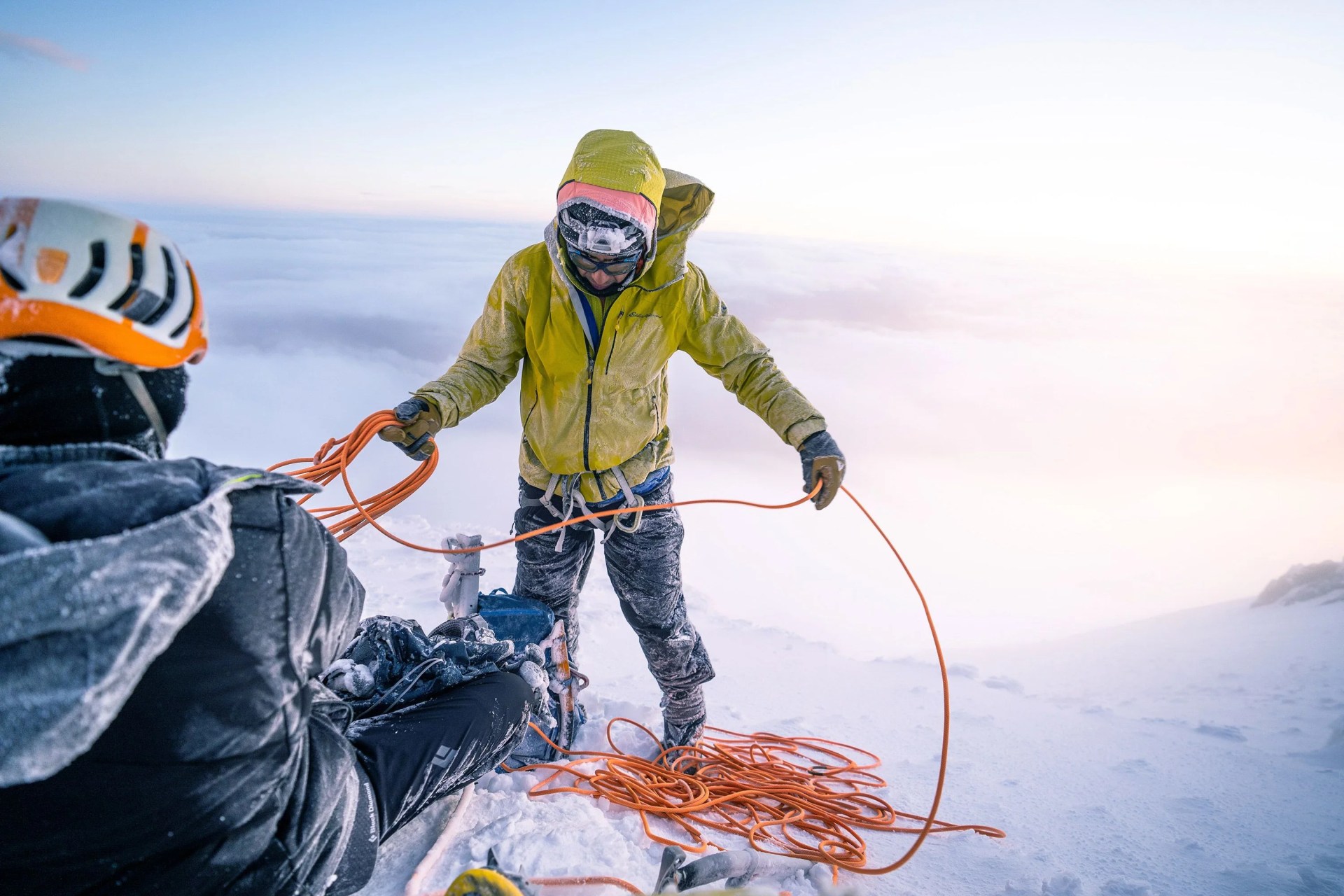 two people on snowy mountainside
