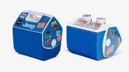 jeep igloo cooler open with ice and beverage cans