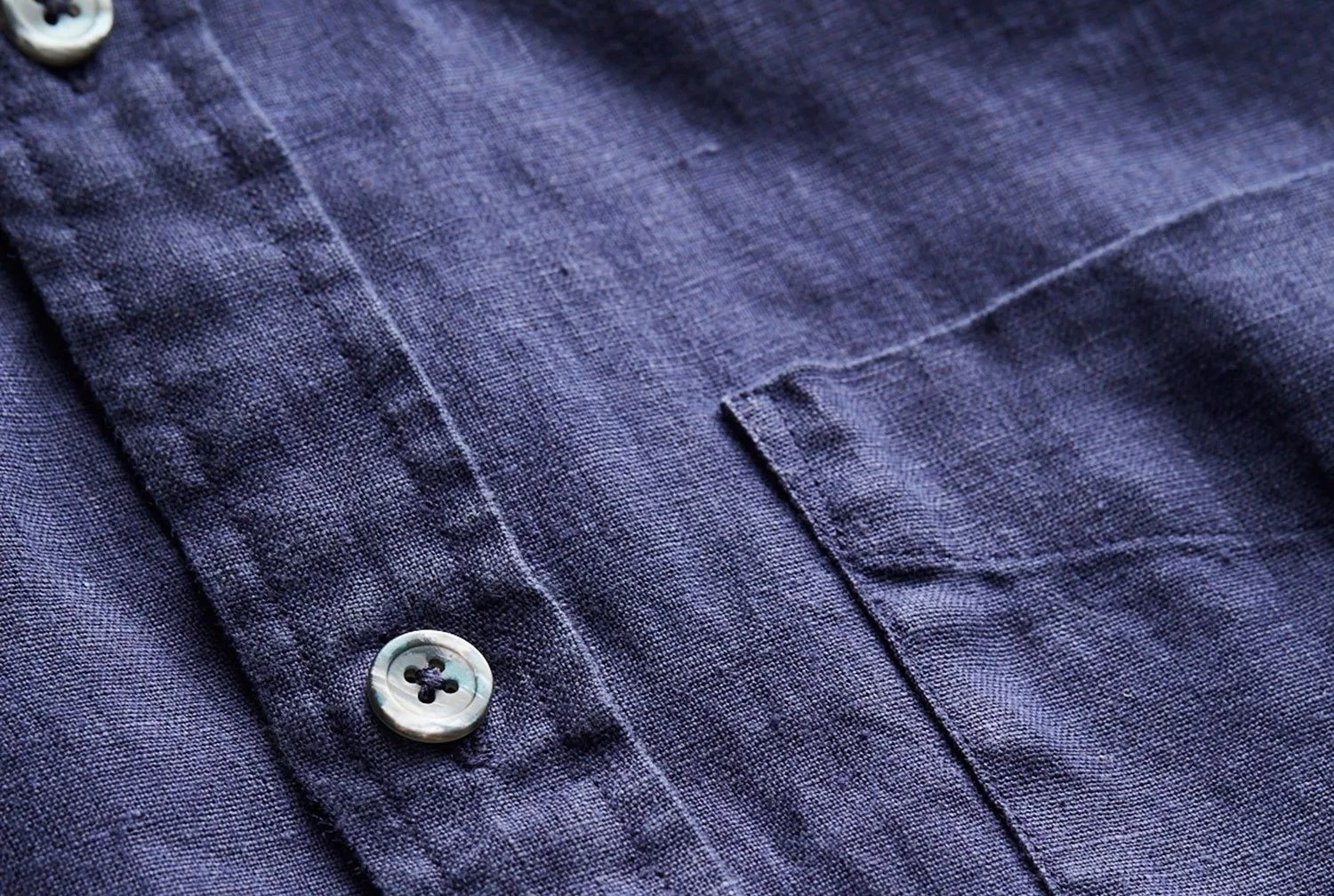 irish linen point collar long sleeve shirt in navy